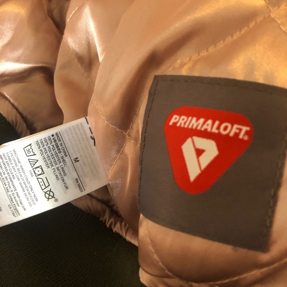 GAP Satin Army Green Bomber Jacket Pink Fur Collar - Picture 7 of 7